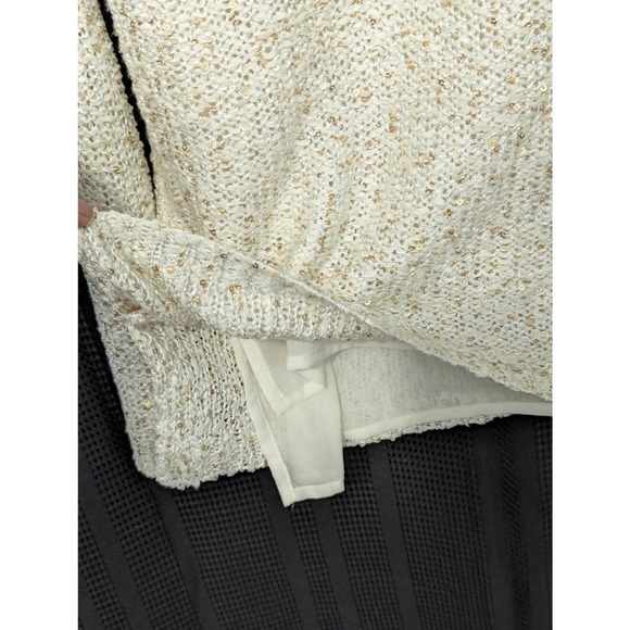 APT. 9! CREAM W/GOLD MINI SEQUINS DROP TAIL "BLOUSE" SWEATER! SZ M - Picture 6 of 8